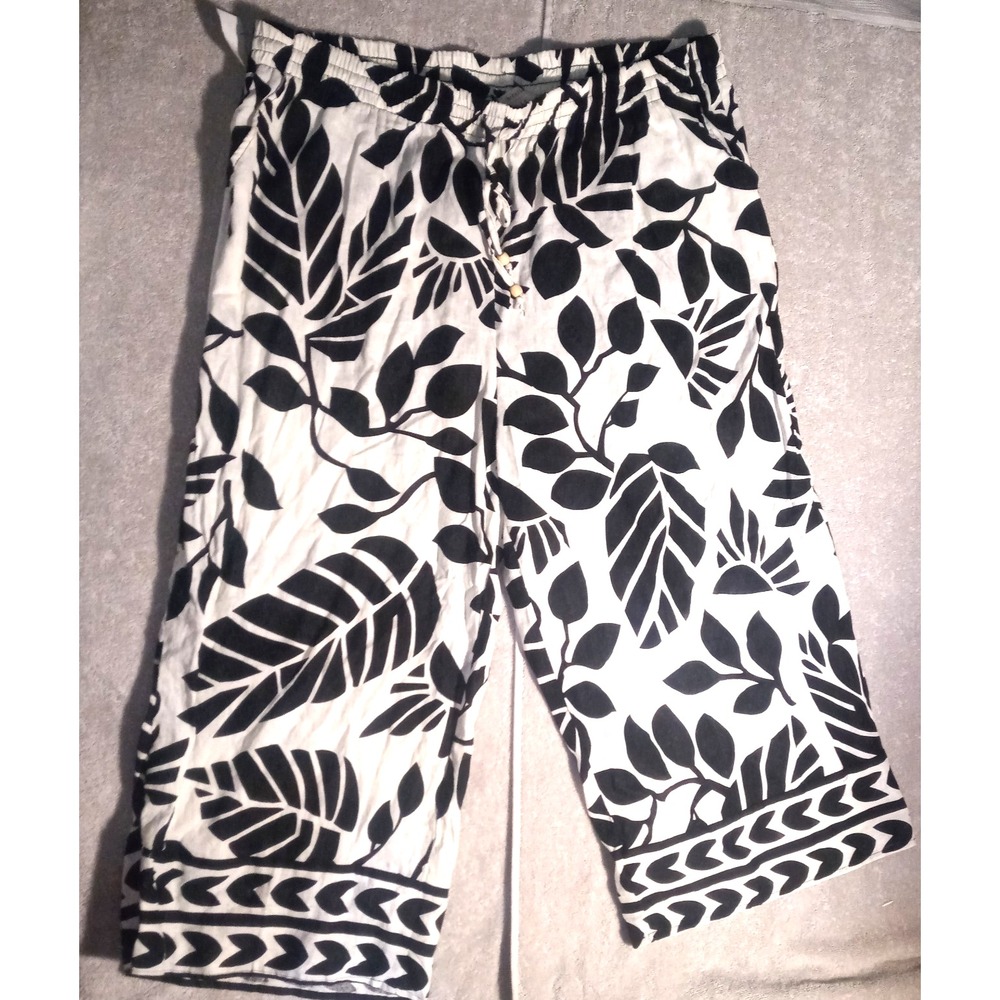 Nicole Miller 3X Linen Blend Hawaiian Print Pants Pull On Wide Leg Cropped